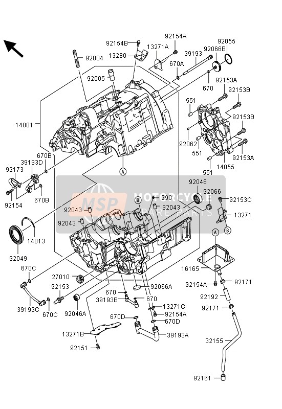 Kawasaki ER-6N ABS 2013 Crankcase for a 2013 Kawasaki ER-6N ABS