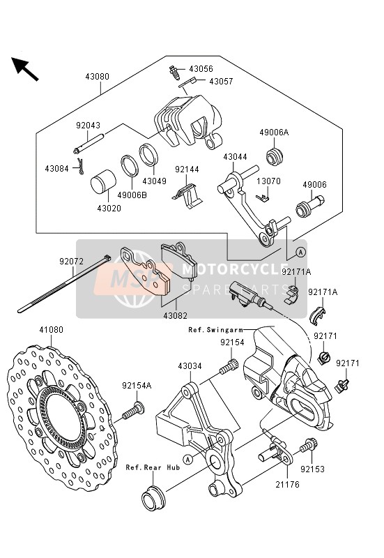 Kawasaki ER-6N ABS 2013 Achterrem voor een 2013 Kawasaki ER-6N ABS