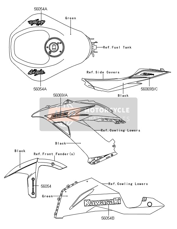 560541157, Mark,Lwr Cowl.,Kawasaki, Kawasaki, 1