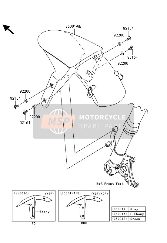 35001005845L, FENDER-ASSY-FRONT,F.Ebony, Kawasaki, 0