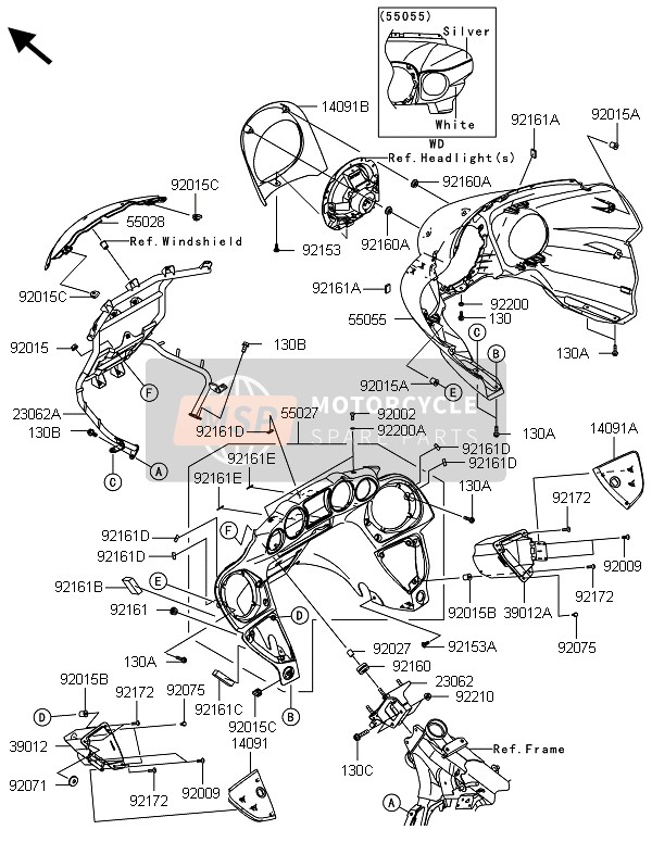 55055507718Q, Cowling,Upp,Outer,Silver/white, Kawasaki, 0