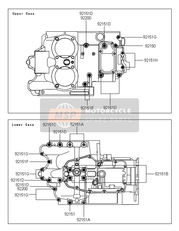 Kawasaki W800 2013 Schema dei bulloni del carter per un 2013 Kawasaki W800