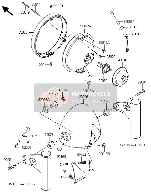 230050029H8, Koplamp Huis, Kawasaki, 1