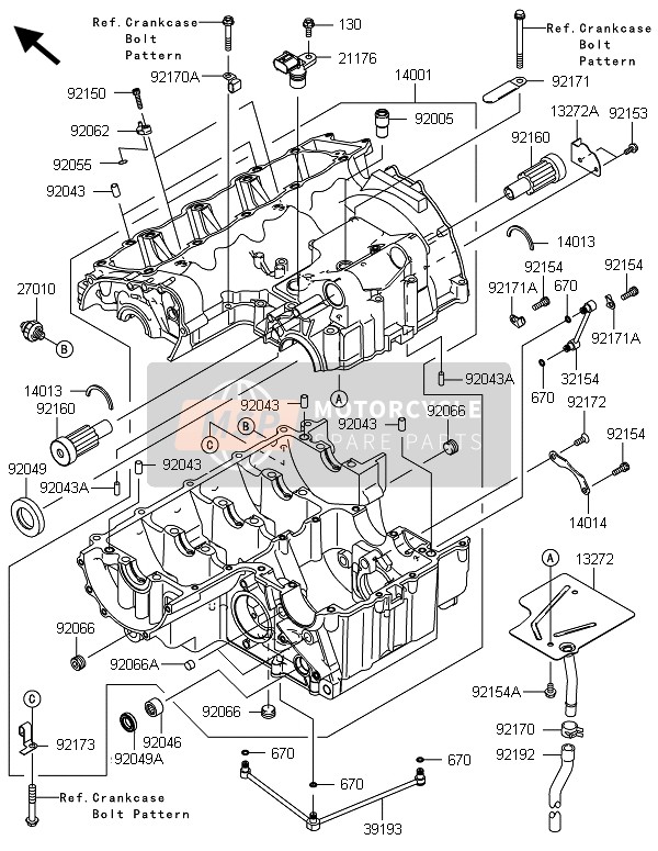 Kawasaki Z800 ABS-BDS 2013 Crankcase for a 2013 Kawasaki Z800 ABS-BDS