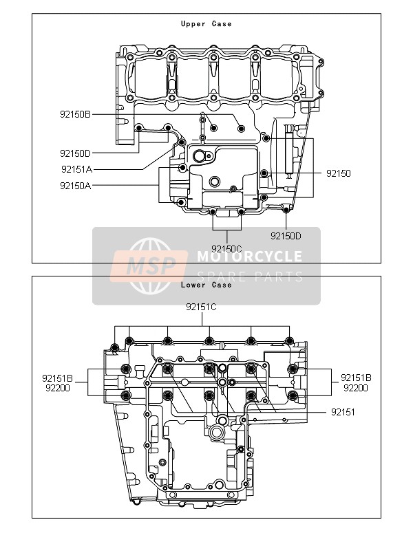 Kawasaki Z800 ABS-BDS 2013 Patrón de pernos del cárter para un 2013 Kawasaki Z800 ABS-BDS