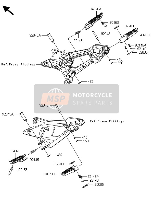 Kawasaki Z800 ABS-BDS 2013 Voetsteunen voor een 2013 Kawasaki Z800 ABS-BDS