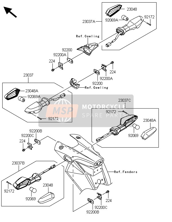 230370305, LAMP-ASSY-SIGNAL,Rr,Rh, Kawasaki, 1