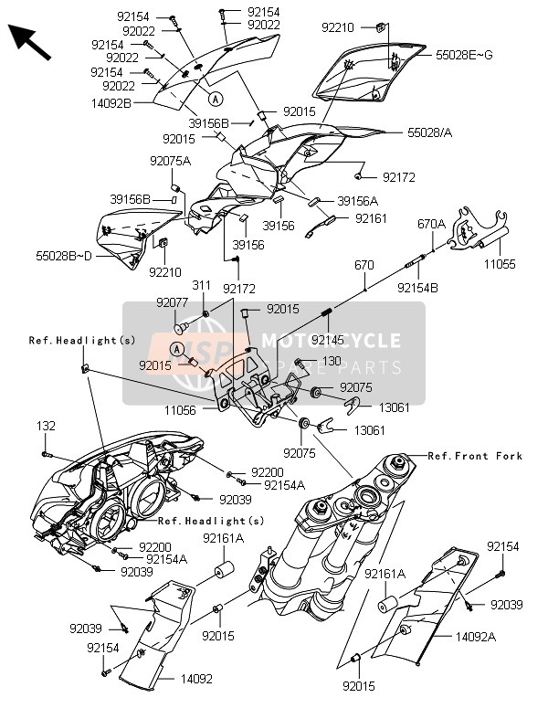 Kawasaki Z1000 ABS 2013 Cowling (Superiore) per un 2013 Kawasaki Z1000 ABS