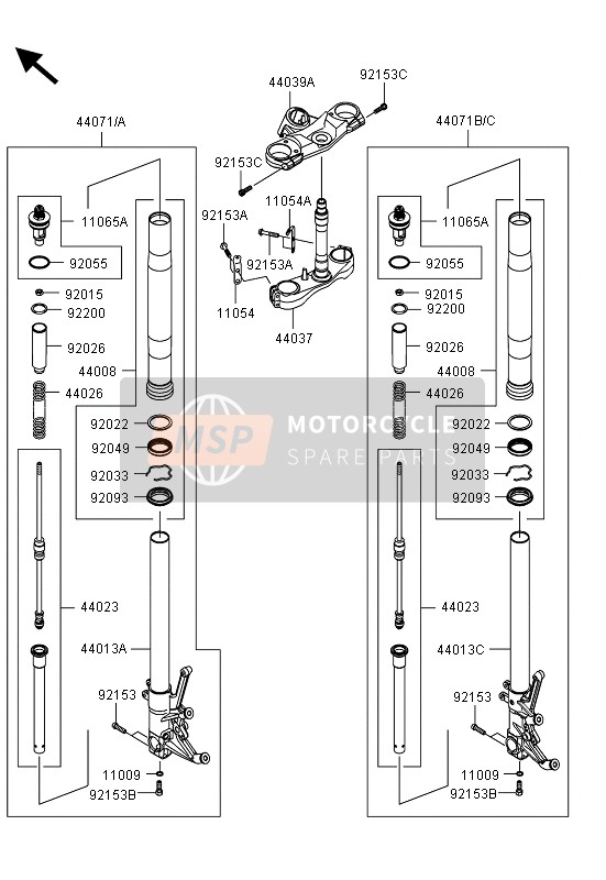 44013018544D, PIPE-FORK Inner,Lh,Blk/red, Kawasaki, 1