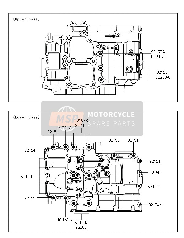 Kawasaki ER-6F 2014 Schema dei bulloni del carter per un 2014 Kawasaki ER-6F