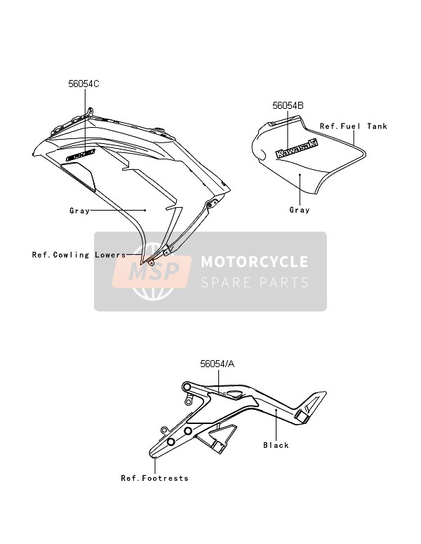 Kawasaki ER-6F 2014 Decalcomanie (Grigio) per un 2014 Kawasaki ER-6F