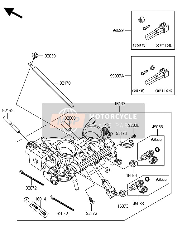 Kawasaki ER-6N ABS 2014 Gashendel voor een 2014 Kawasaki ER-6N ABS