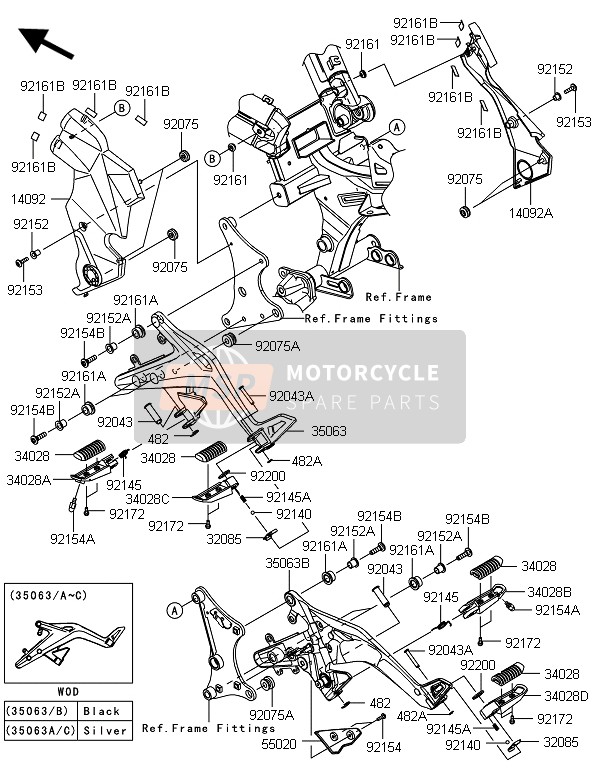 Kawasaki ER-6N ABS 2014 Voetsteunen voor een 2014 Kawasaki ER-6N ABS