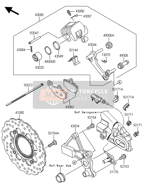 Kawasaki ER-6N ABS 2014 Achterrem voor een 2014 Kawasaki ER-6N ABS