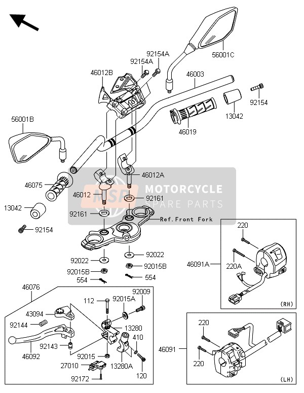 Kawasaki ER-6N ABS 2014 Stuur voor een 2014 Kawasaki ER-6N ABS