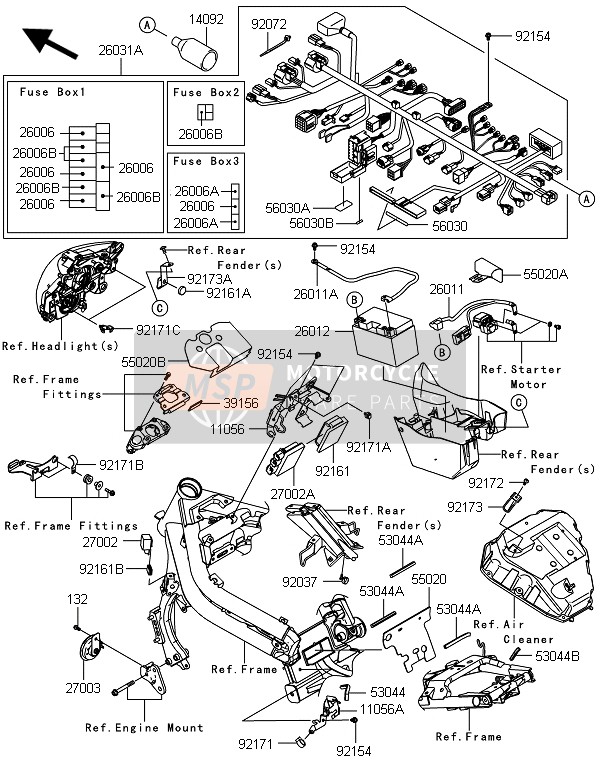 Kawasaki ER-6N ABS 2014 Equipo eléctrico del chasis para un 2014 Kawasaki ER-6N ABS