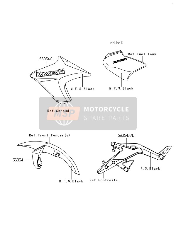 Kawasaki ER-6N ABS 2014 Calcomanías (P.F.S. Blanco) para un 2014 Kawasaki ER-6N ABS