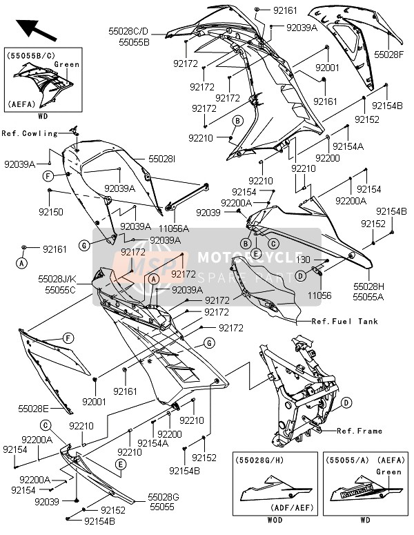 550280418, Cowling,Side,Lh, Kawasaki, 2