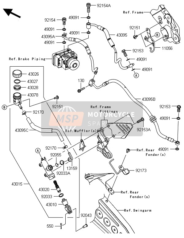 Kawasaki NINJA ZX-6R ABS 2014 Hoofdremcilinder achter voor een 2014 Kawasaki NINJA ZX-6R ABS