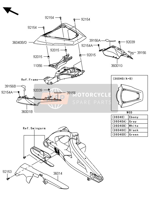 36040012446K, COVER-TAIL,P.F.C.White, Kawasaki, 0