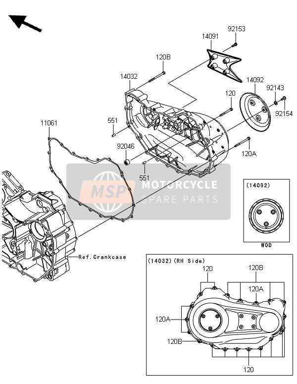 Kawasaki VN1700 CLASSIC ABS 2014 Copertura motore destra(S) per un 2014 Kawasaki VN1700 CLASSIC ABS