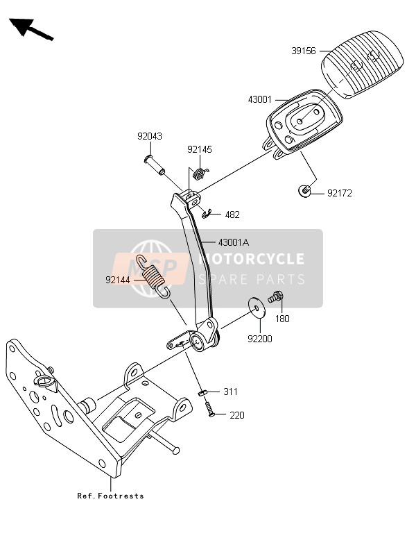 Kawasaki VN1700 CLASSIC TOURER ABS 2014 Pedal de freno para un 2014 Kawasaki VN1700 CLASSIC TOURER ABS