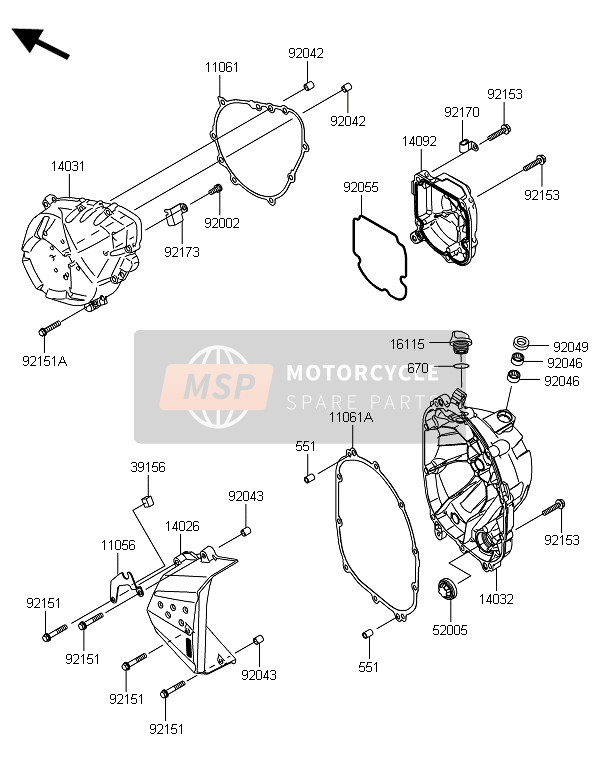 Kawasaki Z800 ABS-DEF 2014 Copertura del motore(S) per un 2014 Kawasaki Z800 ABS-DEF