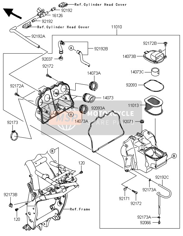 Kawasaki Z800E VERSION 2014 Air Cleaner for a 2014 Kawasaki Z800E VERSION