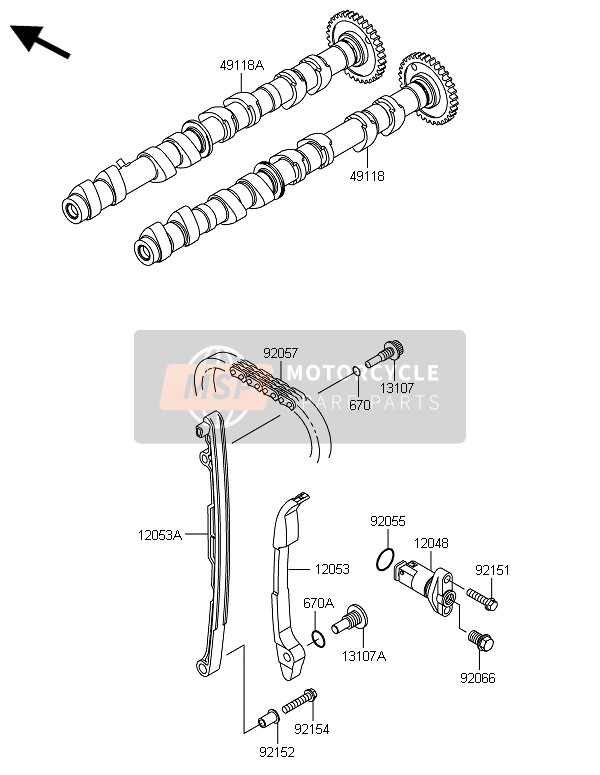 Kawasaki Z800E VERSION 2014 NOCKENWELLE(N) & SPANNER für ein 2014 Kawasaki Z800E VERSION