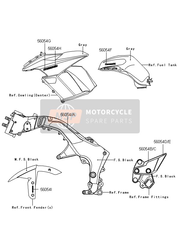 560541389, Mark,Side Cowl.,Sx, Kawasaki, 0