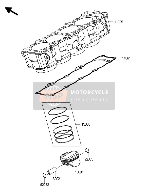 Kawasaki ZX1000SX ABS 2014 Cilinder & Zuiger(S) voor een 2014 Kawasaki ZX1000SX ABS