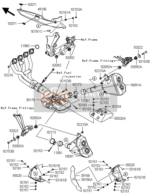 Kawasaki ZX1000SX ABS 2014 Geluiddemper(S) voor een 2014 Kawasaki ZX1000SX ABS