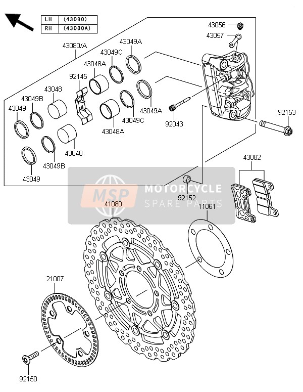 Kawasaki ZX1000SX ABS 2014 Freno frontal para un 2014 Kawasaki ZX1000SX ABS