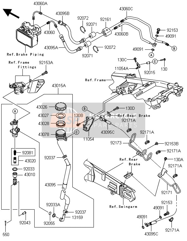 Kawasaki ZZR1400 ABS 2014 Maître-cylindre arrière pour un 2014 Kawasaki ZZR1400 ABS