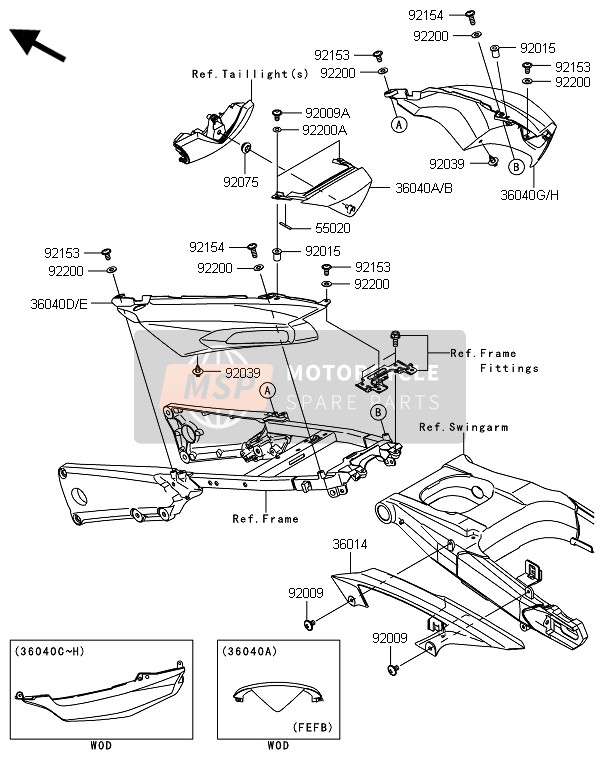 36041002640R, COVER-TAIL, Lh, G.B.Green, Kawasaki, 1