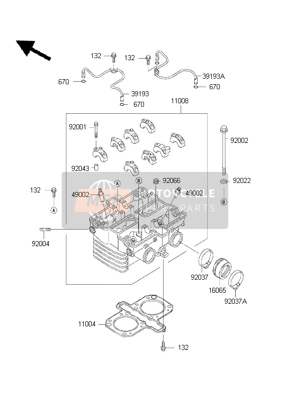 Kawasaki EN500 2001 Cylinder Head for a 2001 Kawasaki EN500