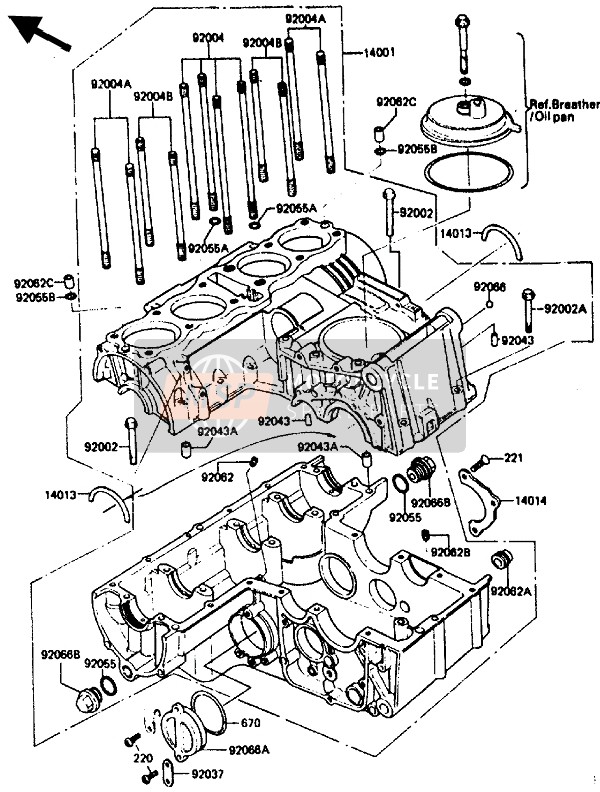 Kawasaki GPZ750 1985 Crankcase for a 1985 Kawasaki GPZ750