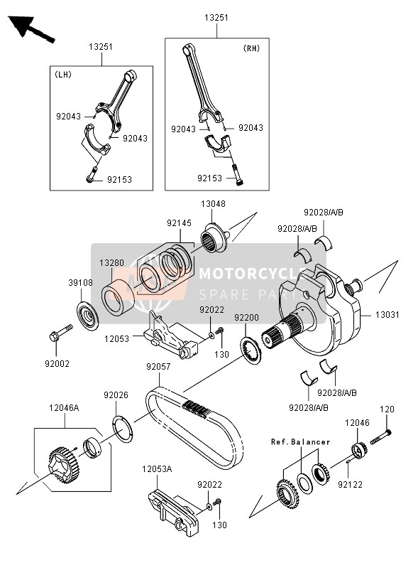 Kawasaki VN2000 2006 Cigüeñal para un 2006 Kawasaki VN2000