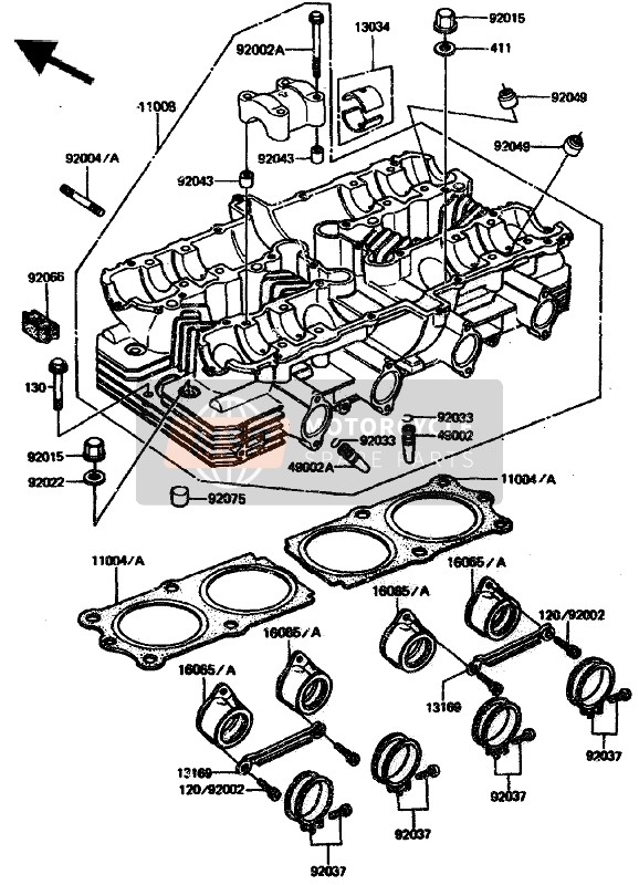 Kawasaki GPZ1100 1985 Cylinder Head for a 1985 Kawasaki GPZ1100