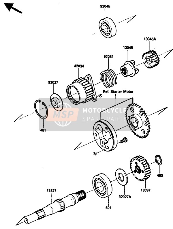 Kawasaki ZX750 1985 Secondary Shaft for a 1985 Kawasaki ZX750