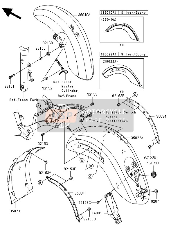 350225175686, FENDER-COMP-REAR,Silver/ebony, Kawasaki, 0