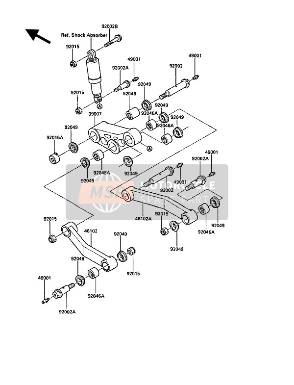 Kawasaki 1000GTR 1986 Suspensie voor een 1986 Kawasaki 1000GTR