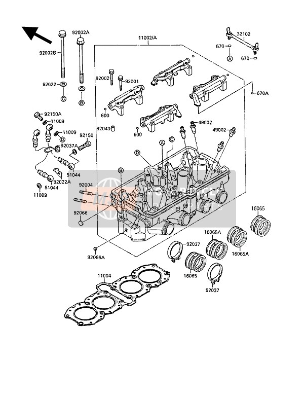 Kawasaki GPX750R 1987 Cylinder Head for a 1987 Kawasaki GPX750R