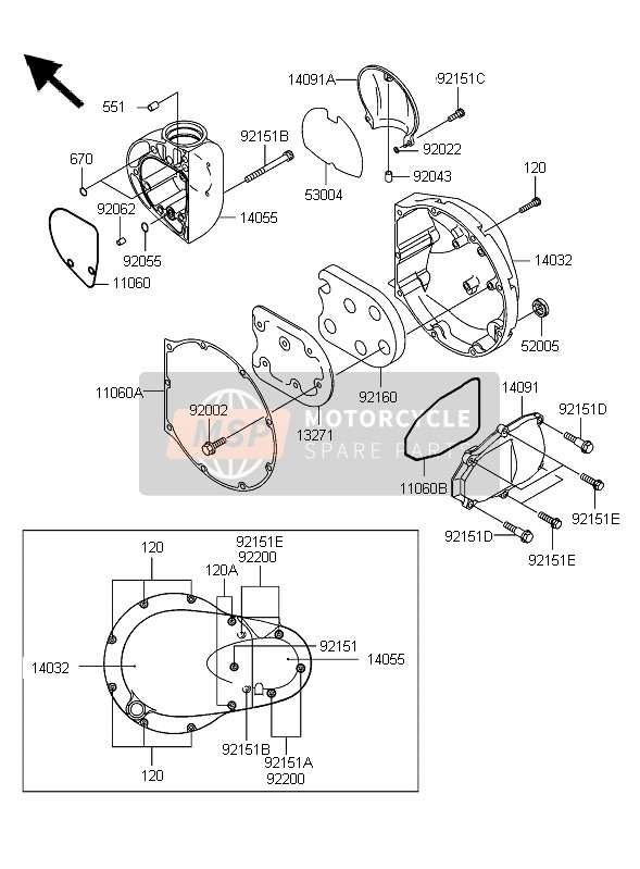 Kawasaki W650 2006 Cache moteur droit pour un 2006 Kawasaki W650