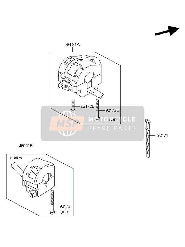 Kawasaki KLV1000 2005 Interruptor de manija para un 2005 Kawasaki KLV1000