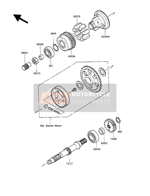 Kawasaki GPX600R 1988 Secondary Shaft for a 1988 Kawasaki GPX600R