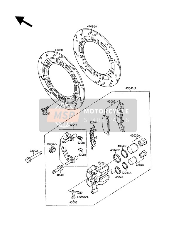 Kawasaki GPX600R 1988 Front Brake (ZX600C-003202&Navi.) for a 1988 Kawasaki GPX600R