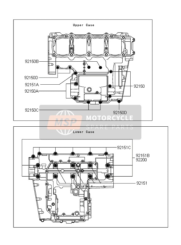 Kawasaki Z750 2006 Patrón de pernos del cárter para un 2006 Kawasaki Z750