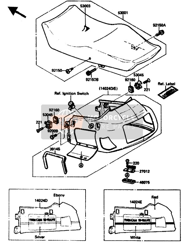 140245094DE, Cover, Seat, Ebony/silv, Kawasaki, 0