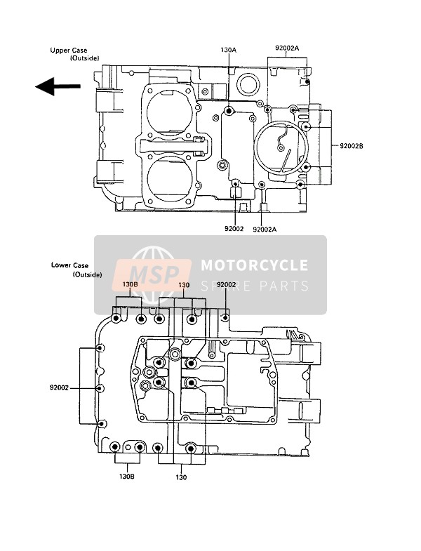 Kawasaki LTD450 1989 Crankcase Bolt Pattern for a 1989 Kawasaki LTD450